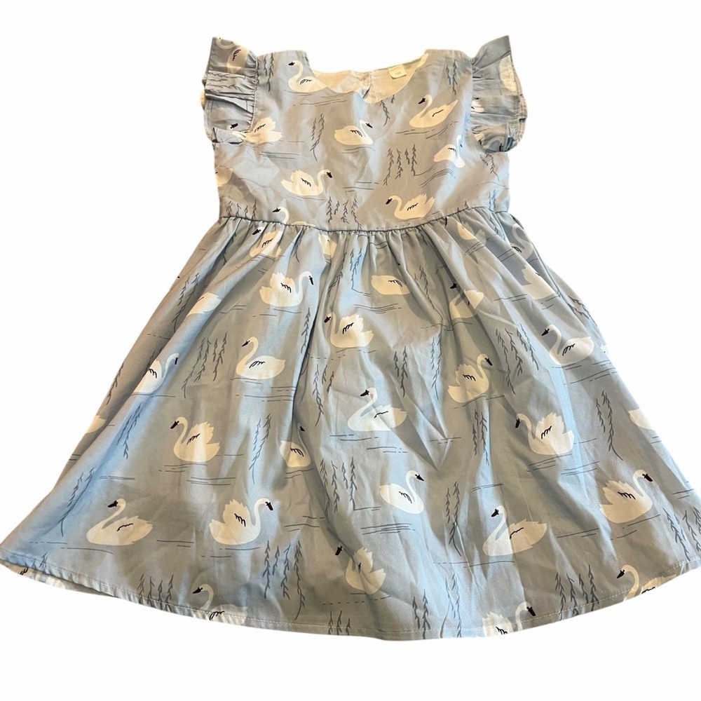 Blue Dress with Swan Print